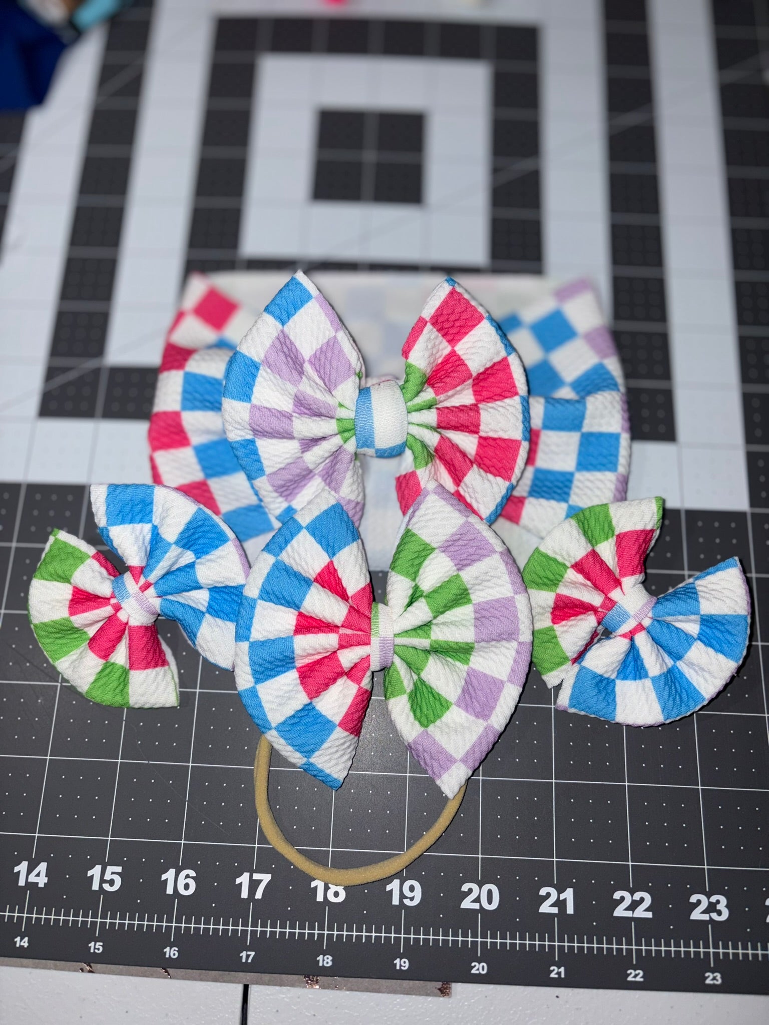 Checkered Rainbow Hair Bow